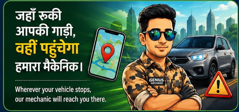 जहाँ रुकी आपकी गाड़ी, वहीं पहुंचेगा हमारा मैकेनिक — Wherever your vehicle stops, our mechanic will reach you there.